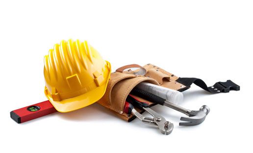 Isolated hard hat with tools