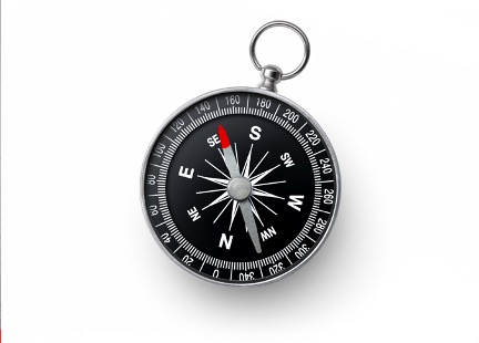 Compass with the red arrow pointing to the SouthEast. 